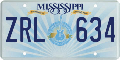 MS license plate ZRL634