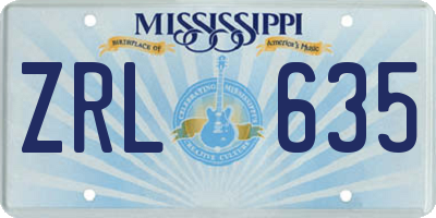 MS license plate ZRL635