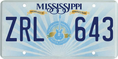MS license plate ZRL643