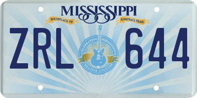 MS license plate ZRL644