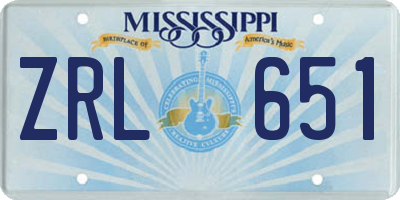 MS license plate ZRL651