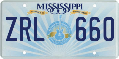 MS license plate ZRL660