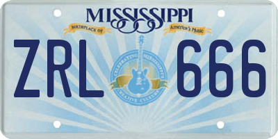 MS license plate ZRL666
