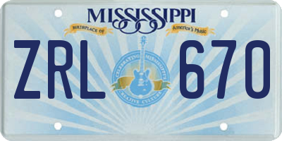 MS license plate ZRL670