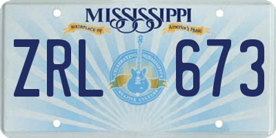 MS license plate ZRL673