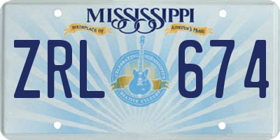 MS license plate ZRL674