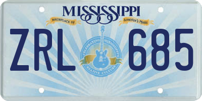 MS license plate ZRL685