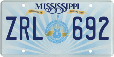 MS license plate ZRL692