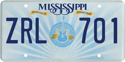 MS license plate ZRL701