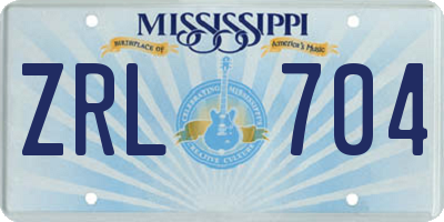 MS license plate ZRL704