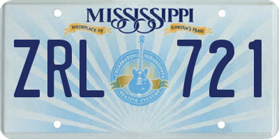 MS license plate ZRL721