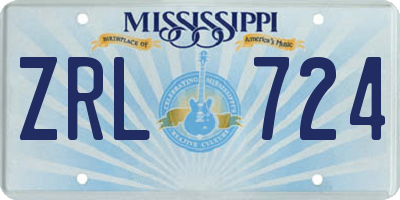 MS license plate ZRL724
