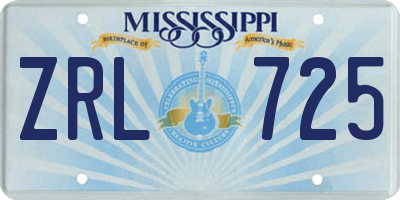 MS license plate ZRL725