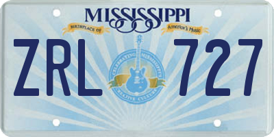MS license plate ZRL727