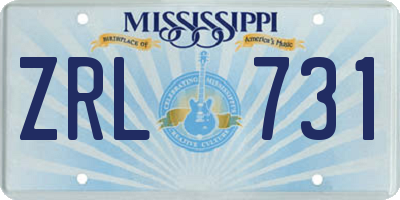 MS license plate ZRL731