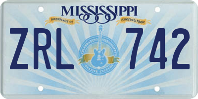 MS license plate ZRL742