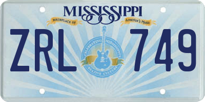 MS license plate ZRL749