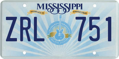 MS license plate ZRL751