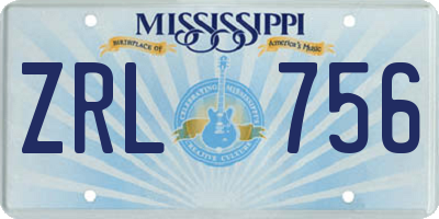 MS license plate ZRL756