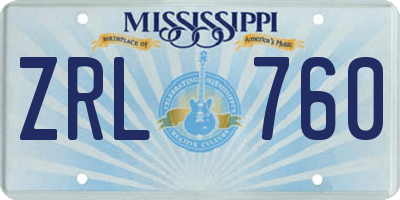 MS license plate ZRL760