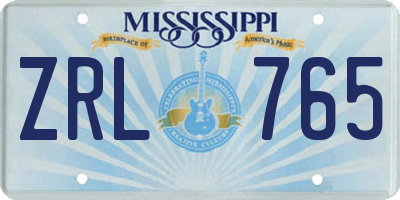 MS license plate ZRL765