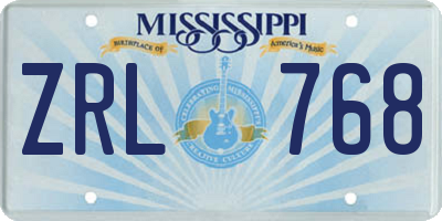 MS license plate ZRL768