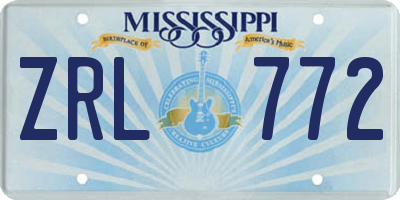 MS license plate ZRL772
