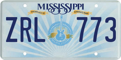 MS license plate ZRL773