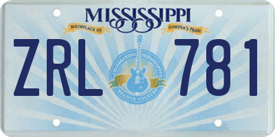 MS license plate ZRL781
