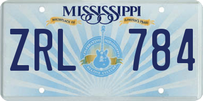 MS license plate ZRL784
