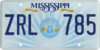 MS license plate ZRL785