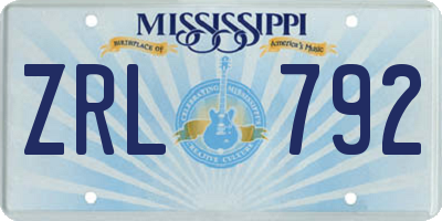 MS license plate ZRL792