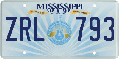 MS license plate ZRL793