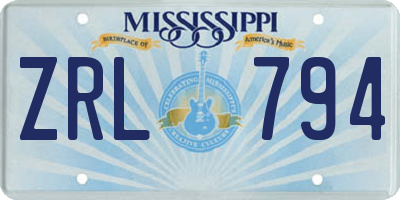 MS license plate ZRL794