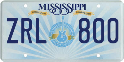 MS license plate ZRL800