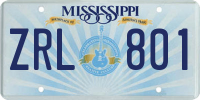 MS license plate ZRL801