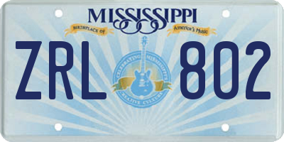 MS license plate ZRL802