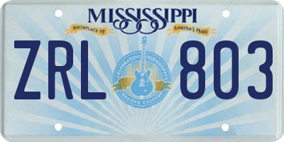 MS license plate ZRL803
