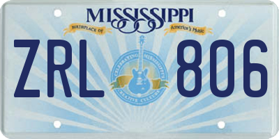 MS license plate ZRL806