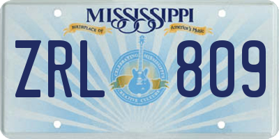 MS license plate ZRL809