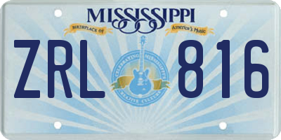 MS license plate ZRL816