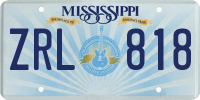 MS license plate ZRL818