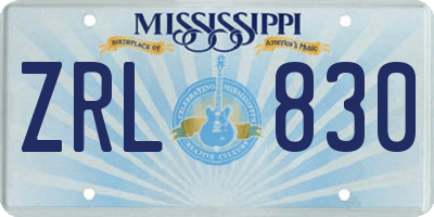 MS license plate ZRL830