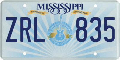 MS license plate ZRL835
