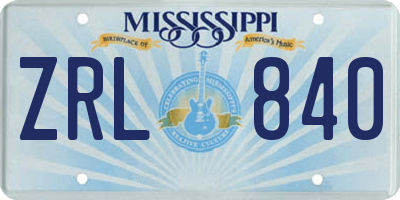 MS license plate ZRL840