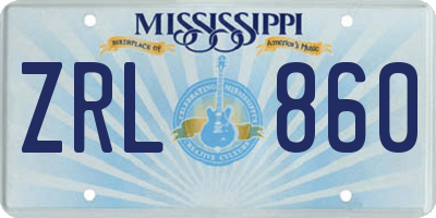 MS license plate ZRL860