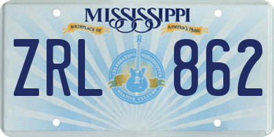 MS license plate ZRL862