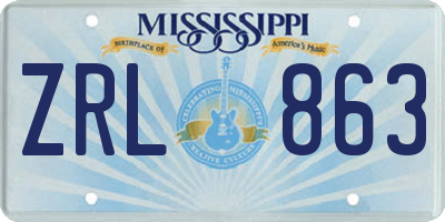 MS license plate ZRL863