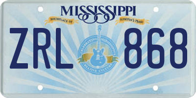 MS license plate ZRL868