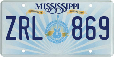 MS license plate ZRL869